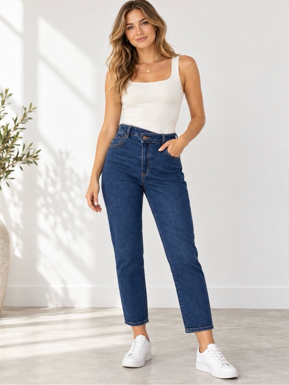 American Eagle Outfitters High-Rise Jeans in Dark Blue Denim